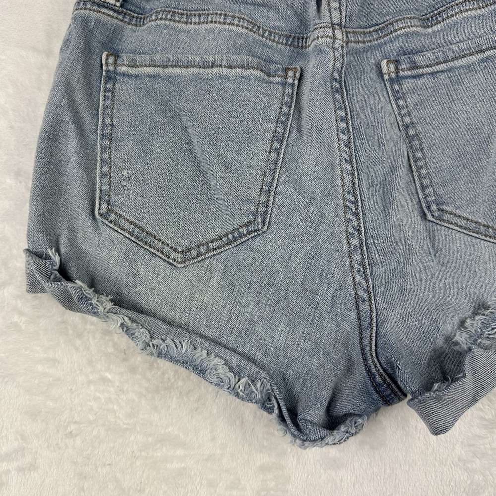 Eunina Womens Size M Kara Super High Rise Raw Hem Blue Jean High Low Roll Shorts - Picture 13 of 15